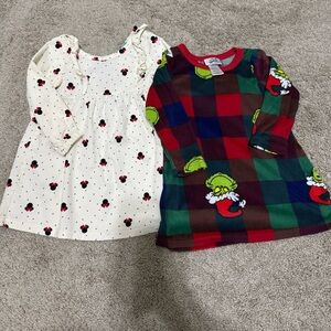 Disney Baby 18 mos baby girl Christmas holiday bundle dress and nightgown